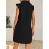 imageCicy Bell Womens Summer Mini Dress Cap Sleeve Collared V Neck Casual Ribbed A Line Tunic Shirt DressesBlack