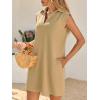 imageCicy Bell Womens Summer Mini Dress Cap Sleeve Collared V Neck Casual Ribbed A Line Tunic Shirt DressesKhaki