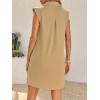 imageCicy Bell Womens Summer Mini Dress Cap Sleeve Collared V Neck Casual Ribbed A Line Tunic Shirt DressesKhaki