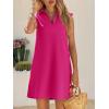 imageCicy Bell Womens Summer Mini Dress Cap Sleeve Collared V Neck Casual Ribbed A Line Tunic Shirt DressesRose Red