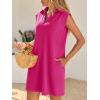 imageCicy Bell Womens Summer Mini Dress Cap Sleeve Collared V Neck Casual Ribbed A Line Tunic Shirt DressesRose Red
