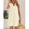 imageCicy Bell Womens Summer Mini Dress Cap Sleeve Collared V Neck Casual Ribbed A Line Tunic Shirt DressesWhite