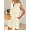 imageCicy Bell Womens Summer Mini Dress Cap Sleeve Collared V Neck Casual Ribbed A Line Tunic Shirt DressesWhite