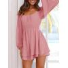 imageCicy Bell Womens Summer Rompers Lantern Long Sleeve Flowy Ruffle Hem Square Neck Casual Short JumpsuitPink