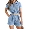 imageCicy Bell Womens Summer Short Denim Jumpsuit Jean Rompers Zip Up Elastic Waist Casual PlaysuitBlue