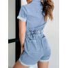 imageCicy Bell Womens Summer Short Denim Jumpsuit Jean Rompers Zip Up Elastic Waist Casual PlaysuitBlue