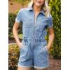 imageCicy Bell Womens Summer Short Denim Jumpsuit Jean Rompers Zip Up Elastic Waist Casual PlaysuitBlue