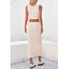 imageCicy Bell Womens Summer Striped Two Piece Skirt Set Sleeveless Cropped Tank Top and Slit Midi Skirts Knit Sweater SetsApricot