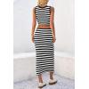 imageCicy Bell Womens Summer Striped Two Piece Skirt Set Sleeveless Cropped Tank Top and Slit Midi Skirts Knit Sweater SetsBlack