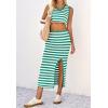 imageCicy Bell Womens Summer Striped Two Piece Skirt Set Sleeveless Cropped Tank Top and Slit Midi Skirts Knit Sweater SetsGreen