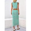 imageCicy Bell Womens Summer Striped Two Piece Skirt Set Sleeveless Cropped Tank Top and Slit Midi Skirts Knit Sweater SetsGreen