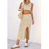 imageCicy Bell Womens Summer Striped Two Piece Skirt Set Sleeveless Cropped Tank Top and Slit Midi Skirts Knit Sweater SetsKhaki