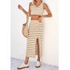 imageCicy Bell Womens Summer Striped Two Piece Skirt Set Sleeveless Cropped Tank Top and Slit Midi Skirts Knit Sweater SetsKhaki