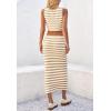 imageCicy Bell Womens Summer Striped Two Piece Skirt Set Sleeveless Cropped Tank Top and Slit Midi Skirts Knit Sweater SetsKhaki