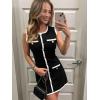 imageCicy Bell Womens Summer Work Business Knit Dress Casual Button Color Block Crewneck Bodycon Sleeveless Mini DressesBlack