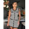 imageCicy Bell Womens Summer Work Business Knit Dress Casual Button Color Block Crewneck Bodycon Sleeveless Mini DressesGrey