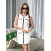 imageCicy Bell Womens Summer Work Business Knit Dress Casual Button Color Block Crewneck Bodycon Sleeveless Mini DressesWhite