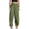 imageCicy Bell Womens Wide Leg Cargo Pants Baggy Smocked Waist Fashion Pants with PocketsArmy Green