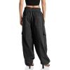 imageCicy Bell Womens Wide Leg Cargo Pants Baggy Smocked Waist Fashion Pants with PocketsBlack