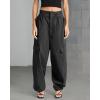 imageCicy Bell Womens Wide Leg Cargo Pants Baggy Smocked Waist Fashion Pants with PocketsBlack