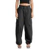 imageCicy Bell Womens Wide Leg Cargo Pants Baggy Smocked Waist Fashion Pants with PocketsBlack