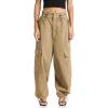 imageCicy Bell Womens Wide Leg Cargo Pants Baggy Smocked Waist Fashion Pants with PocketsKhaki