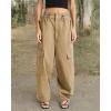 imageCicy Bell Womens Wide Leg Cargo Pants Baggy Smocked Waist Fashion Pants with PocketsKhaki