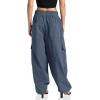 imageCicy Bell Womens Wide Leg Cargo Pants Baggy Smocked Waist Fashion Pants with PocketsNavy