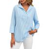 imageCicy Bell Womens Work Blouse Striped Button Down Shirts V Neck 34 Sleeve Dressy Casual TopsBlue