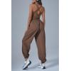 imageCicy Bell Womens Workout Athletic Jumpsuits Activewear Yoga Running Cross Back Long Pants Romper with PocketsCoffee