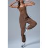imageCicy Bell Womens Workout Athletic Jumpsuits Activewear Yoga Running Cross Back Long Pants Romper with PocketsCoffee