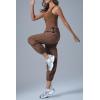 imageCicy Bell Womens Workout Athletic Jumpsuits Activewear Yoga Running Cross Back Long Pants Romper with PocketsCoffee