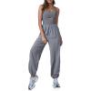 imageCicy Bell Womens Workout Athletic Jumpsuits Activewear Yoga Running Cross Back Long Pants Romper with PocketsGrey