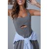 imageCicy Bell Womens Workout Athletic Jumpsuits Activewear Yoga Running Cross Back Long Pants Romper with PocketsGrey