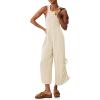 imageCicy Bell Womens Workout Casual Jumpsuits Sleeveless Zip Up Back Wide Leg Long Pants Romper with PocketsBeige