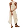 imageCicy Bell Womens Workout Casual Jumpsuits Sleeveless Zip Up Back Wide Leg Long Pants Romper with PocketsBeige