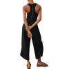 imageCicy Bell Womens Workout Casual Jumpsuits Sleeveless Zip Up Back Wide Leg Long Pants Romper with PocketsBlack