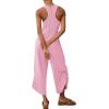 imageCicy Bell Womens Workout Casual Jumpsuits Sleeveless Zip Up Back Wide Leg Long Pants Romper with PocketsPink