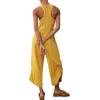 imageCicy Bell Womens Workout Casual Jumpsuits Sleeveless Zip Up Back Wide Leg Long Pants Romper with PocketsYellow
