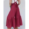 imageCicy Belll Womens Wide Leg Ruffle Jumpsuits Open Back Summer Casual Boho Long Pants RompersBurgundy