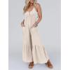 imageCicy Belll Womens Wide Leg Ruffle Jumpsuits Open Back Summer Casual Boho Long Pants RompersKhaki