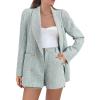imageCicy Bell Womens 2 Piece Tweed Blazer Shorts Sets Long Sleeve Double Breasted Suit Jackets Business OutfitGrey