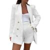 imageCicy Bell Womens 2 Piece Tweed Blazer Shorts Sets Long Sleeve Double Breasted Suit Jackets Business OutfitWhite