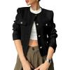 imageCicy Bell Womens Cropped Tweed Blazer Jackets Collarless Button Down Business Casual Outfits with PocketsBlack