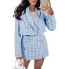imageCicy Bell Womens Cropped Tweed Blazer Sets 2 Piece Outfits and Mini Skirt Sets Business Casual SuitsLight Blue