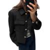 imageCicy Bell Womens Cropped Wool Coats Lapel Collar Button Down Fall Jackets Lightweight Short Pea CoatsBlack