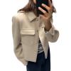 imageCicy Bell Womens Cropped Wool Coats Lapel Collar Button Down Fall Jackets Lightweight Short Pea CoatsCamel Apricot