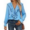 imageCicy Bell Womens Dressy Casual Blouse Chiffon Ruffle V Neck Long Sleeve Tops Button Down ShirtsBlue
