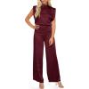 imageCicy Bell Womens Elegant Satin Jumpsuits Sleeveless Wide Leg Wedding Guest Cocktail Long Pants RompersBurgundy
