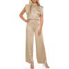 imageCicy Bell Womens Elegant Satin Jumpsuits Sleeveless Wide Leg Wedding Guest Cocktail Long Pants RompersKhaki